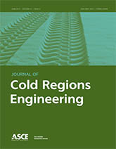 Journal of Cold Regions Engineering cover with an image of tire tracks in the snow on a green background. The journal title and ASCE logo are both displayed on the cover as well.